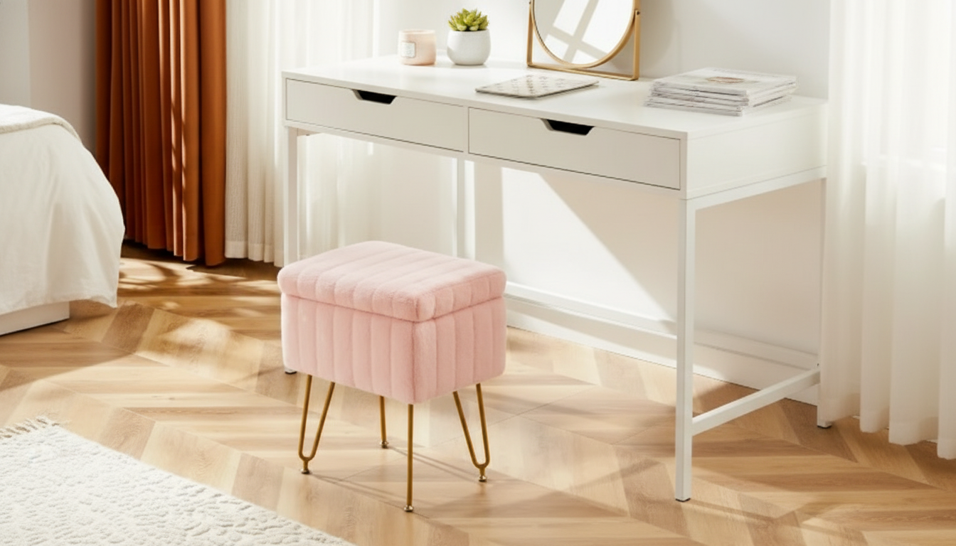 Faux Fur Storage Stool: Hidden Storage + Leveling Legs