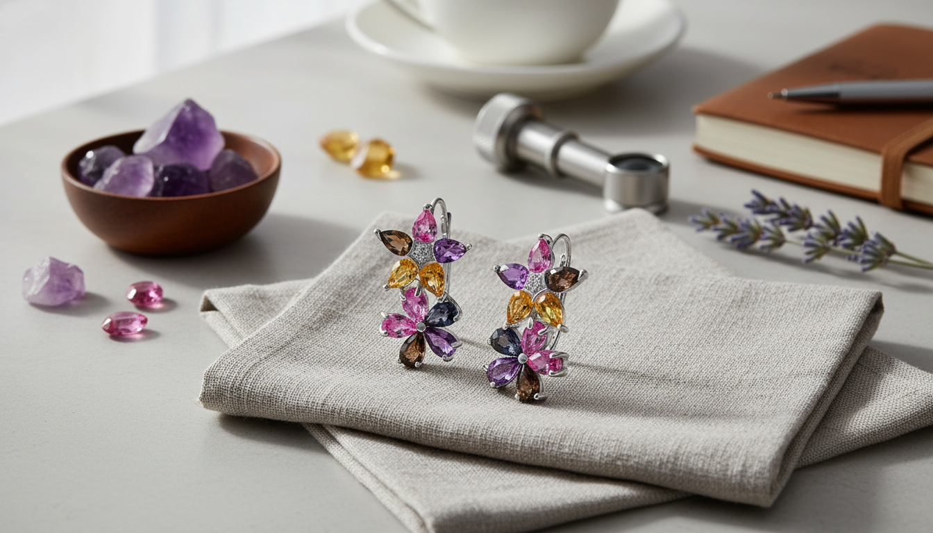 925 Silver Trio Birthstone Earrings: Citrine & Amethyst