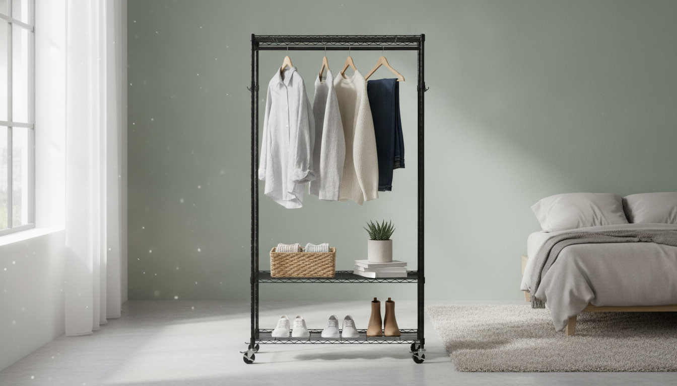 Adjustable Rolling Garment Rack: 3-Tier Closet on Wheels