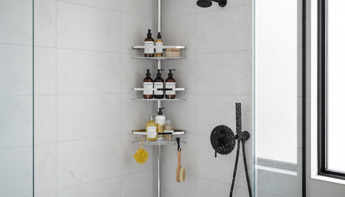 Adjustable Rustproof Shower Corner Caddy for Small Stalls