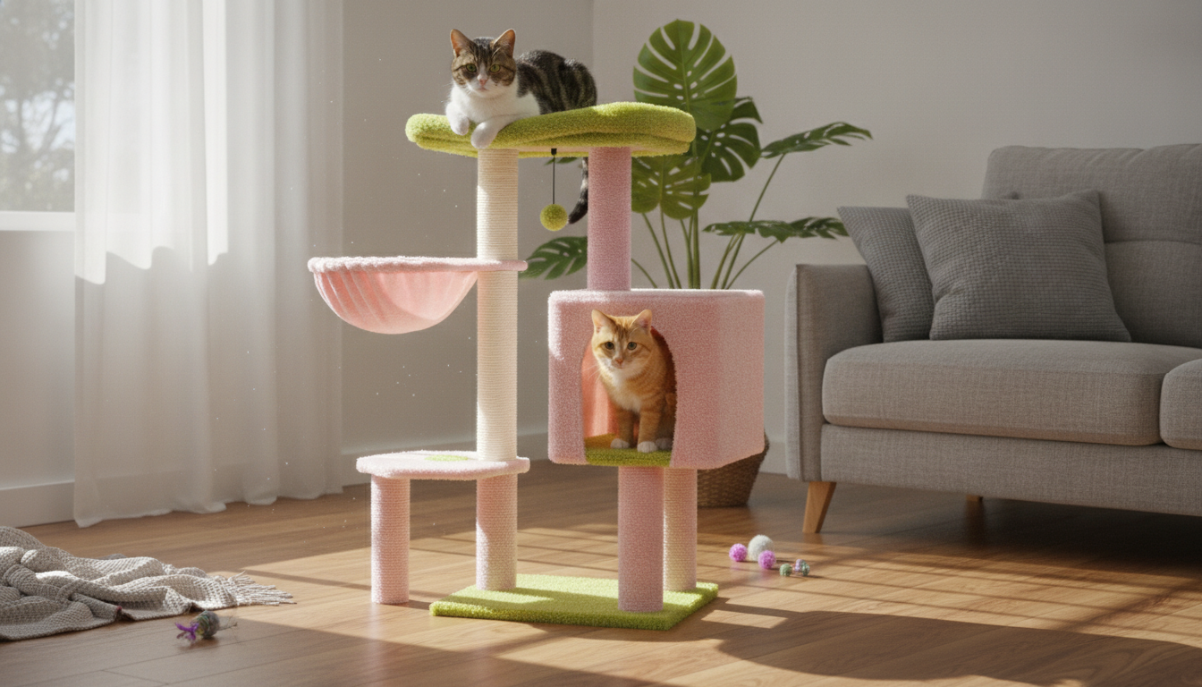 Cactus Cat Tree: Padded Perch, Hammock & Scratch Post