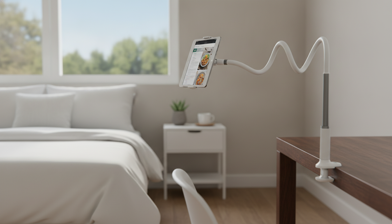 Clamp-On Gooseneck Tablet & Phone Holder for Bed or Desk