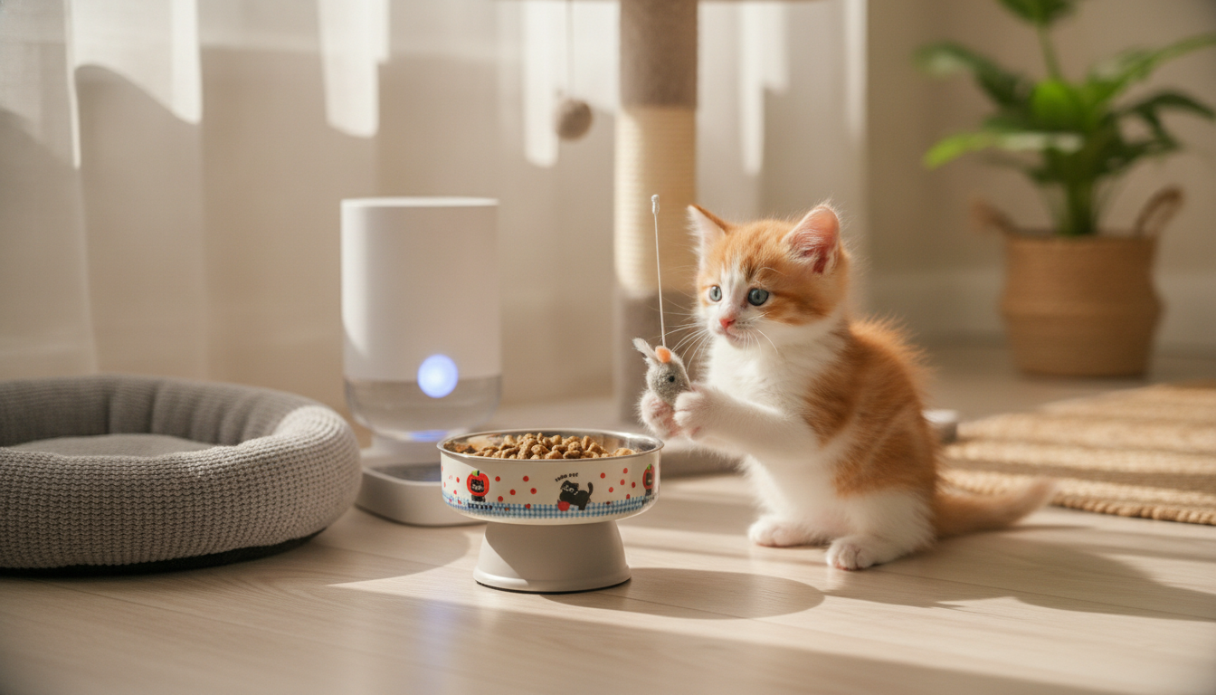 Elevated Stainless Steel Pet Bowl with Cute Cartoon Style