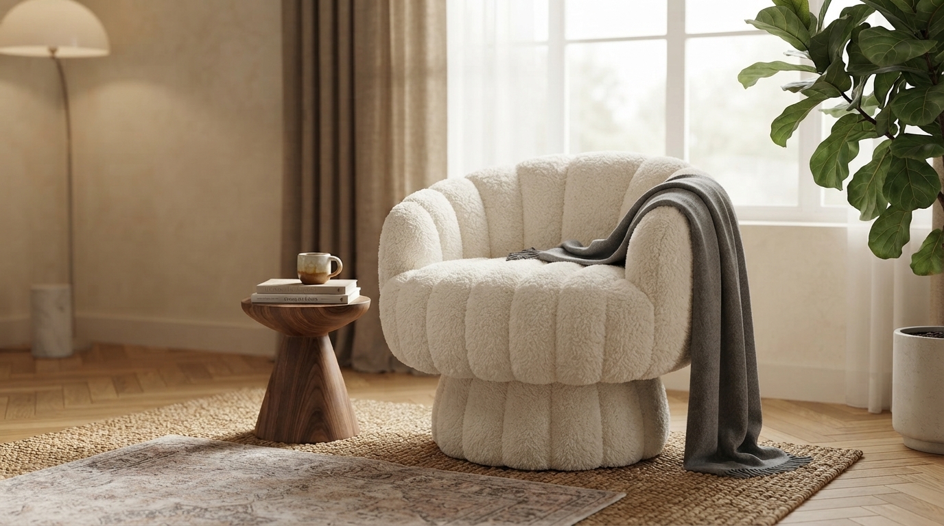 Fluffy Velvet Swivel Barrel Chair: Cozy 360° Style