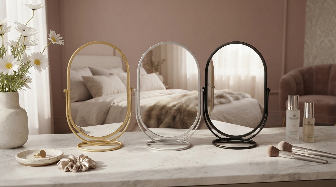 Luxury Oval Vanity Mirror: 360° Rotation, Iron Frame