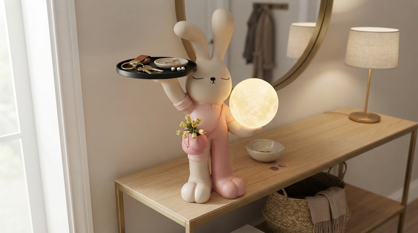 Nordic Rabbit Tray Statue: Chic Catchall for Keys & Jewelry