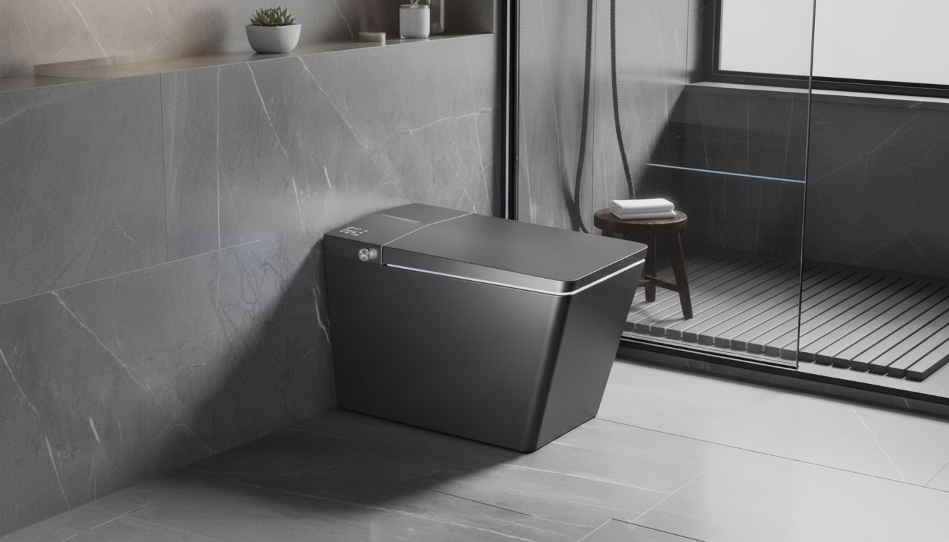 Square Black Smart Toilet: Auto Bidet + Heated Seat