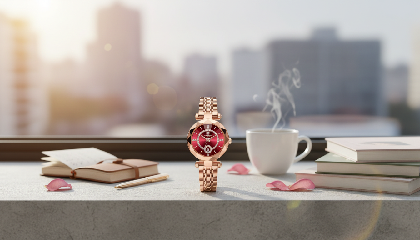 Ultra-Thin Rose Gold Watch with Diamond Accents
