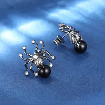 Black Spider Moissanite Studs: Minimal Unisex Sparkle